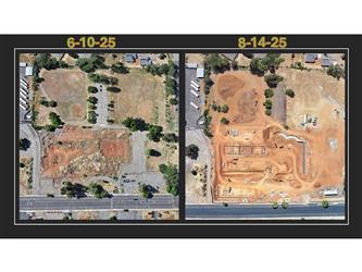 Aerial overhead shots of the Paradise Elementary property showing the removal of the asphalt and trees